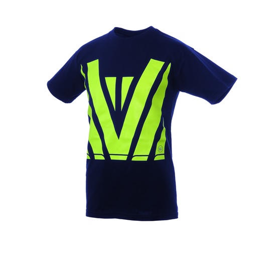 Cotton T-Shirt with Fluoro Yellow Hi Vis Print - Navy